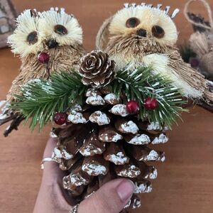 Rustic Pinecone Owl Decor